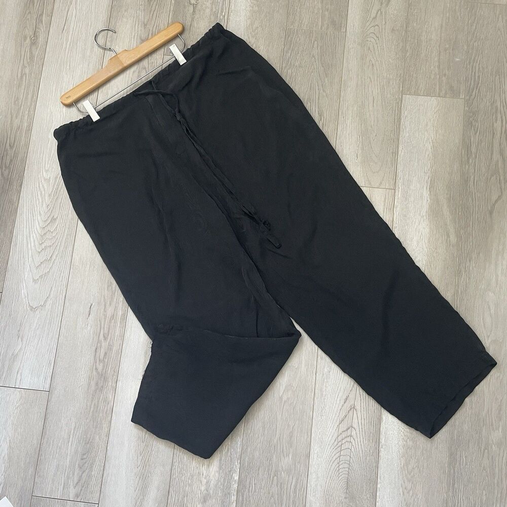 Silk Paisley Pants pull on crop straight leg womens Black (large) minimalist vtg